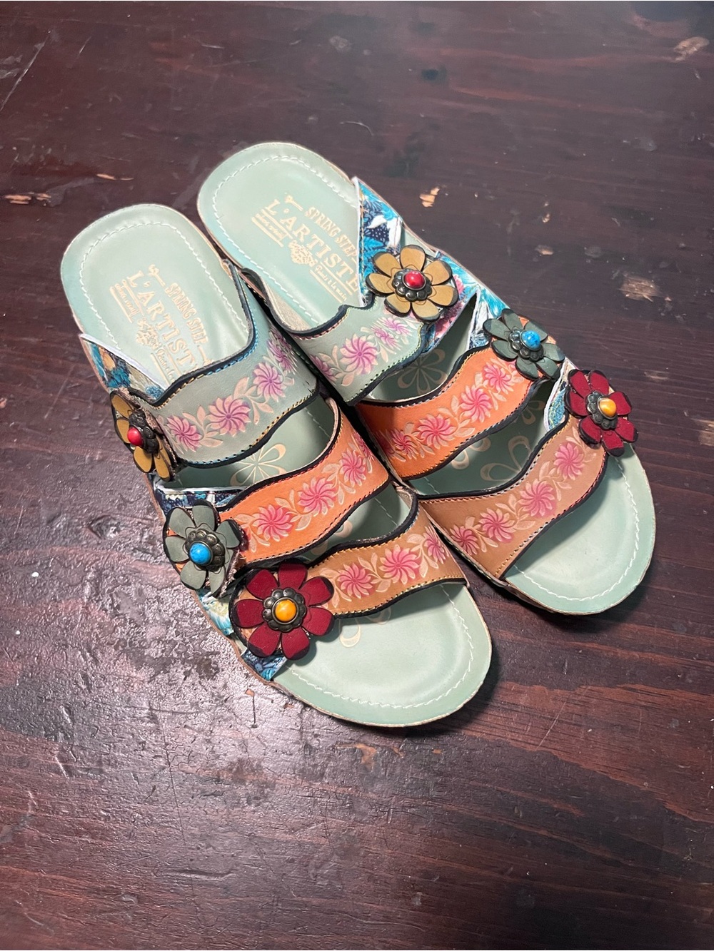 Artistic Floral Multi-Color Slide Sandals - Women's